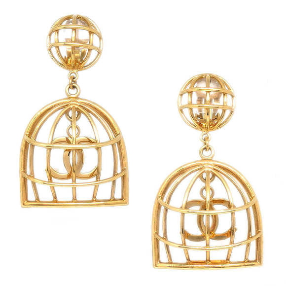 CHANEL Jewelry - CHANEL★ Birdcage Earrings Clip-On Gold 93P 27295